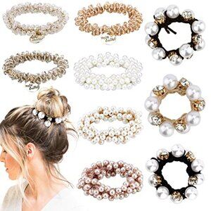 9Pcs Pearl Hair Ties Elastic Hair Scrunchies Hold Crystal Beads‎ Bulk Hair